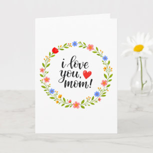 Carte Je t'aime maman Fête des mères calligraphie floral