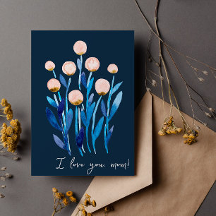 Carte Je t'aime maman fleurs d'aquarelle abstraites mini
