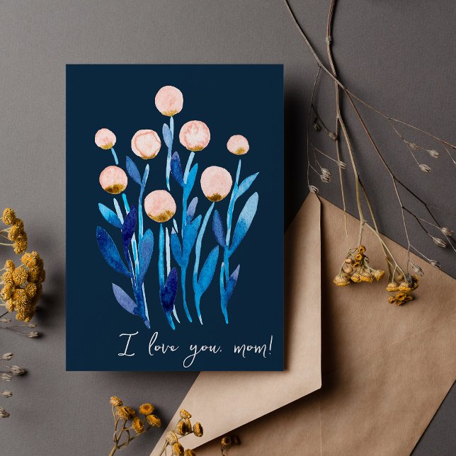 Carte Je t'aime maman fleurs d'aquarelle abstraites mini (Créateur téléchargé)