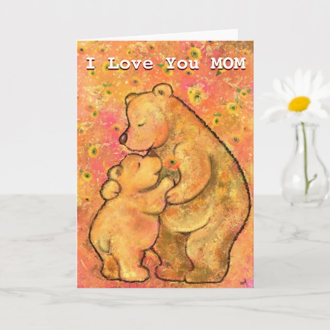 Carte Je t'aime Maman Maman et Bébé Ours (Petite plante)