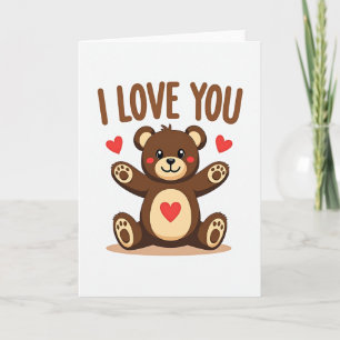 Carte Je T'Aime Ours en Peluche Cœur