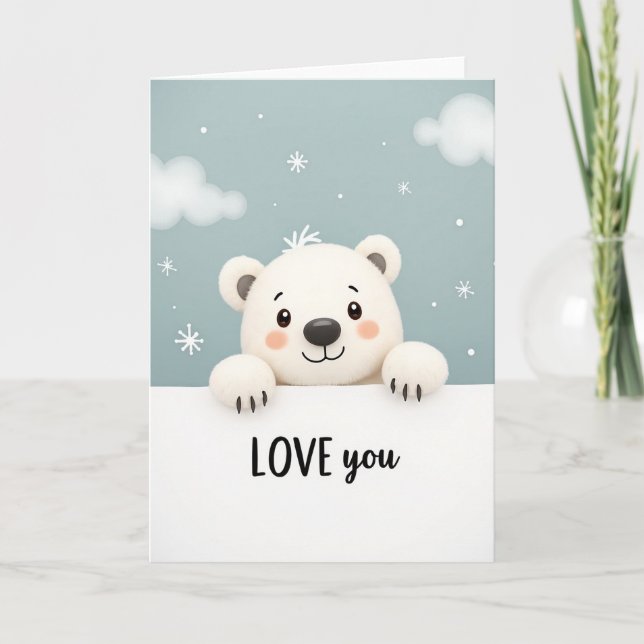 Carte Je t'aime Ours Polaire Mignon (Devant)