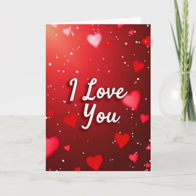 Carte Je T'Aime Paillettes Cœurs Rouges (Devant)
