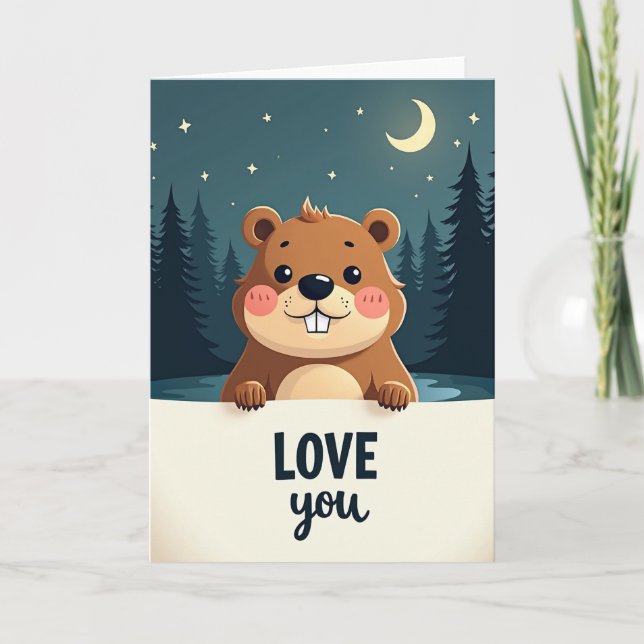 Carte Je T'Aime Petit Castor Mignon (Devant)