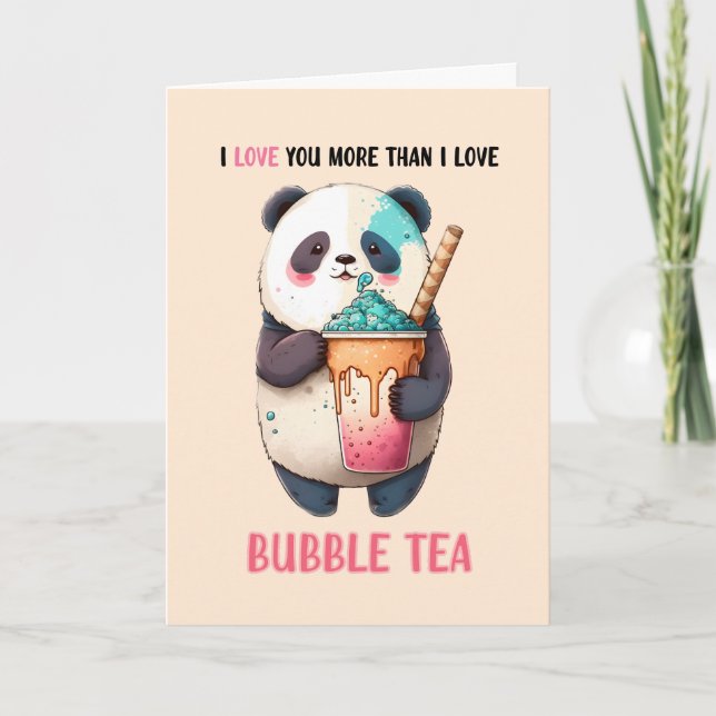 Carte Je t'aime plus que le bubble tea, petit panda rose (Devant)