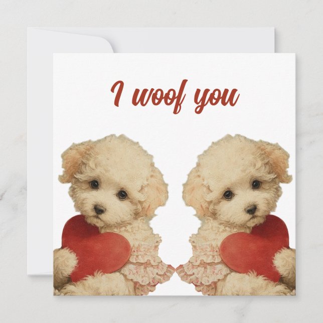 Carte Je t'aime Puppy Amour Vintage (Devant)