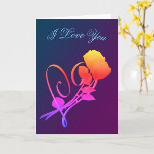 Carte Je t'aime Red Roses Heart Rainbow Card