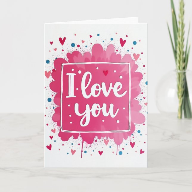 Carte « Je t'aime » rose éclatant (Devant)