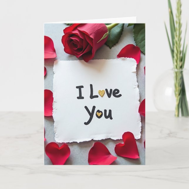 Carte Je T'Aime Rose Rouge (Devant)