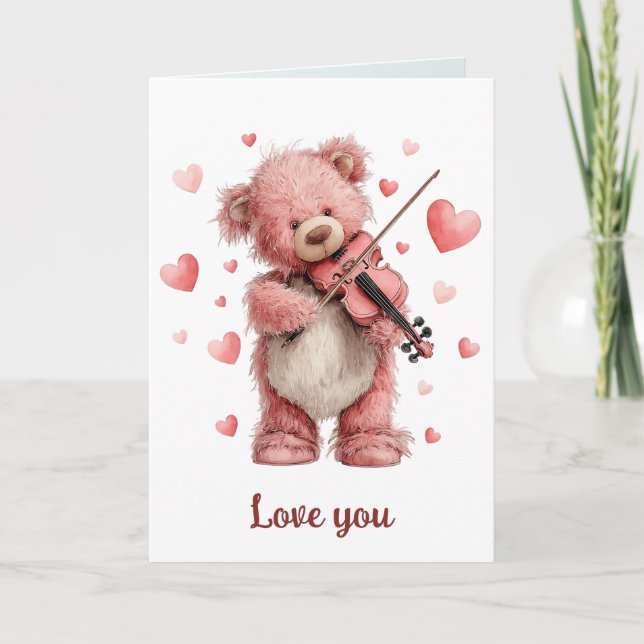 Carte Je t'aime Teddy au violon (Devant)