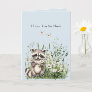 Carte Je t'aime tellement Raccoon Floral Papillon