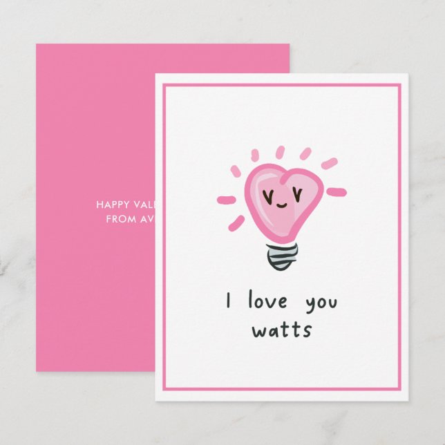 Carte Je t'aime Watts mignon Punny Kids Valentines Day (Devant / Derrière)