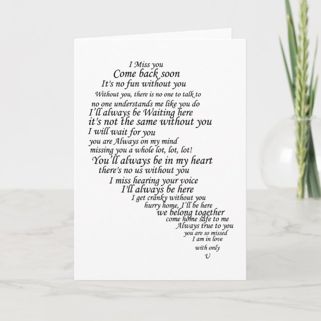 Carte Je te manque du texte en demi-coeur (Devant)