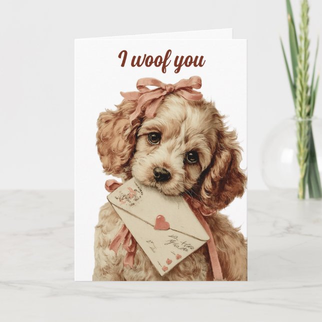 Carte Je te woof Vintage Pup Saint-Valentin (Devant)