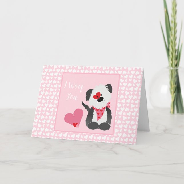 Carte Je Te Woof You Motif De Coeur Rose Et Blanc (Devant)