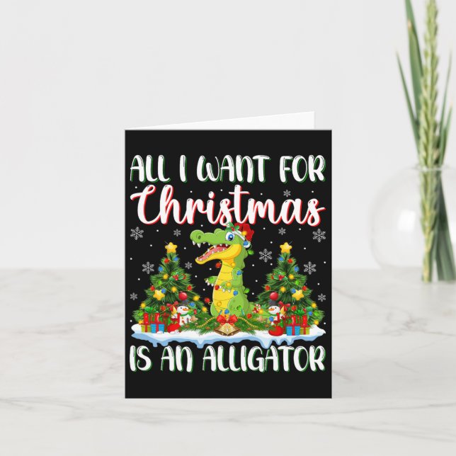 Carte Je Veux Pour Noël Est Un Alligator Xmas Arbre Ligh (Devant)