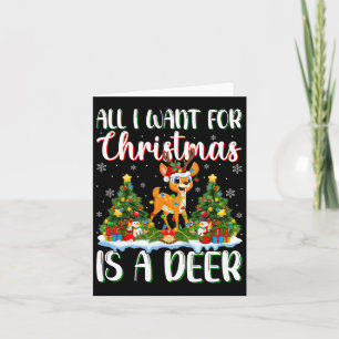 Carte Je Veux Pour Noël Est Un Deer Xmas Lumières Arbre
