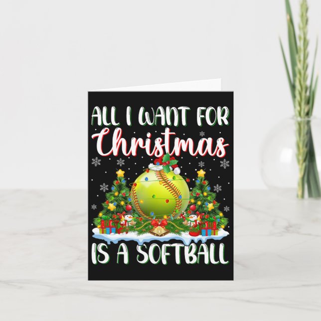 Carte Je Veux Pour Noël Est Un Softball Xmas Tree Light (Devant)