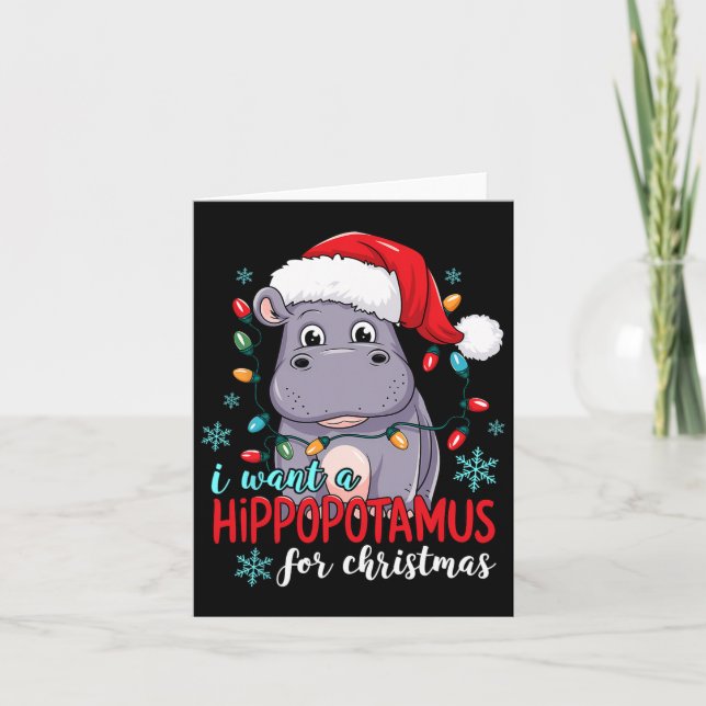 Carte Je Veux Un Hippopotame Pour Noël Mignonne (Devant)