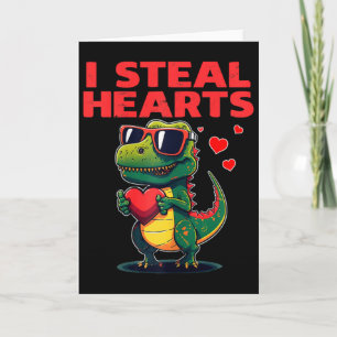 Carte Je vole les cœurs T-rex Mignon Saint Valentin