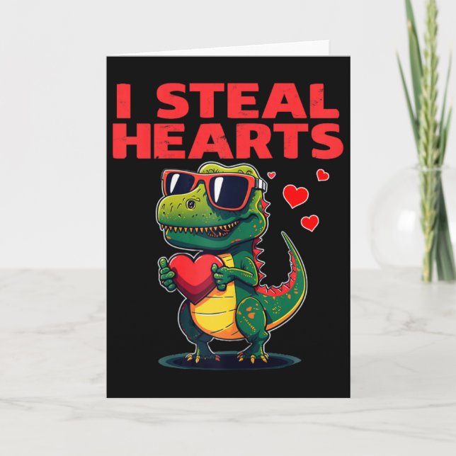 Carte Je vole les cœurs T-rex Mignon Saint Valentin (Devant)