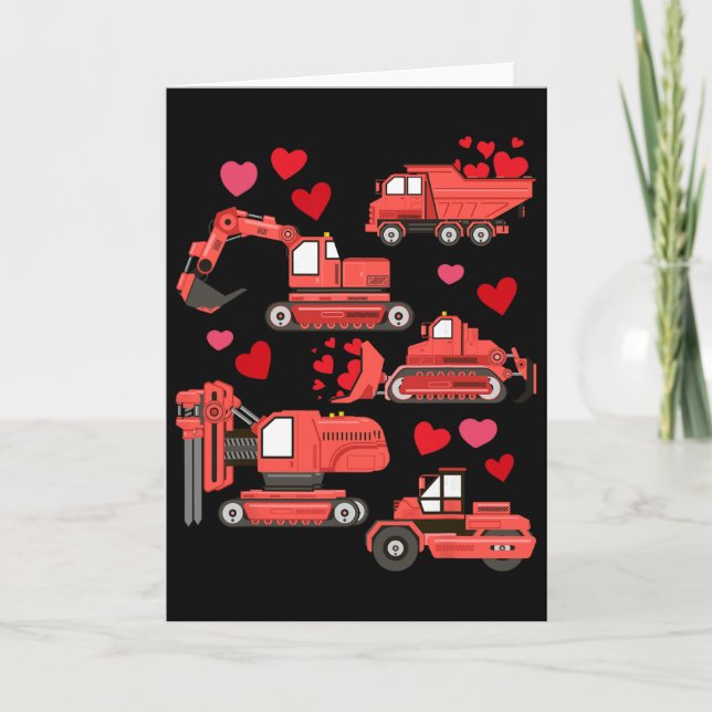 Carte Je vous aime Camions de construction pour la Saint (Devant)