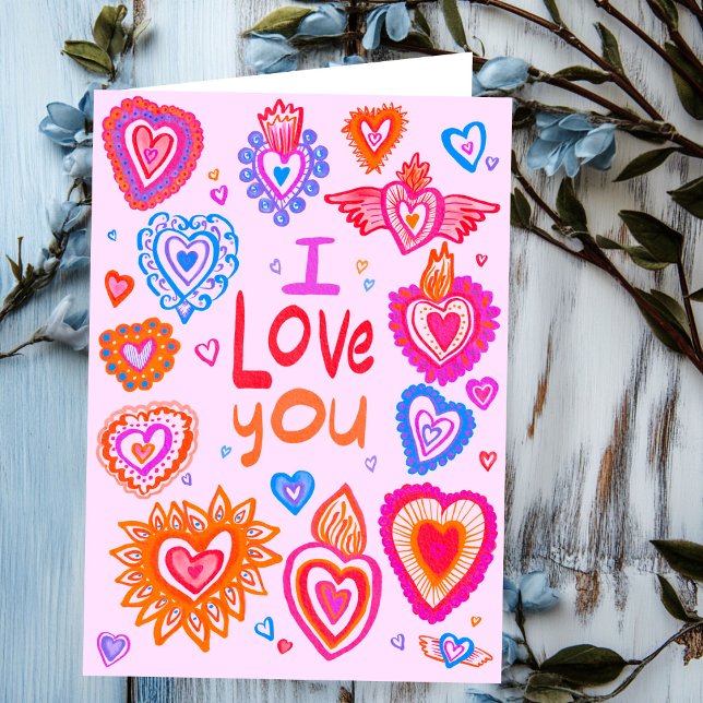 Carte JE VOUS AIME Joyeux Coeurs Whimsical De Saint Vale (I LOVE YOU Happy Valentine Bright Whimsical Hearts Card
)