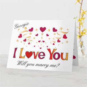 Carte JE VOUS AIME Red Heart Gold Black Mariage Proposit
