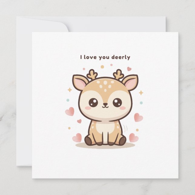 Carte Je Vous Aime Tendrement Cute Puchi Dōshi Cerf Noël (Devant)