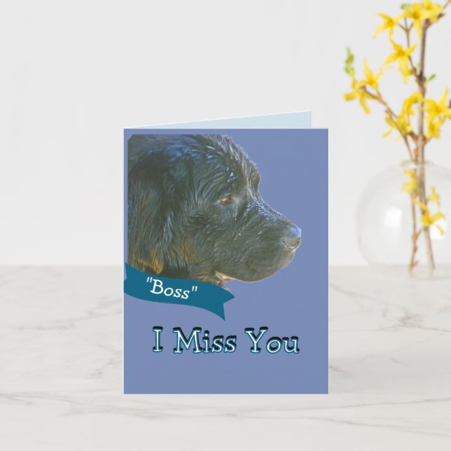 Carte "Je Vous Manque" Beau, Triste Chien Newfie (Fleur jaune)