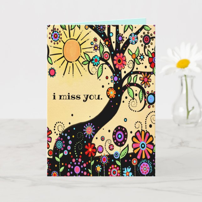 Carte Je Vous Manque Whimsical Colorful Arbre (Petite plante)
