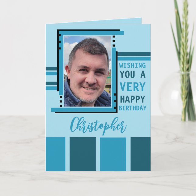 Carte Je vous souhaite bonne photo d'anniversaire bleu (Devant)