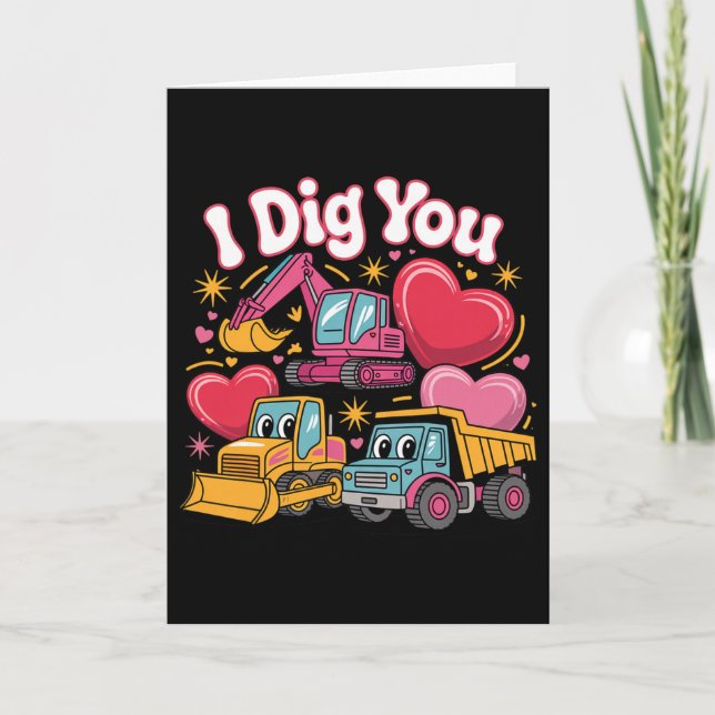 Carte Je vous trouve mignon design de camions de constru (Devant)
