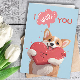 Carte Je vous Woof Blue Corgi Funny Chien Pun Anniversai