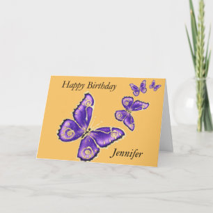 Carte Jennifer, Happy Birthday purple butterfly card