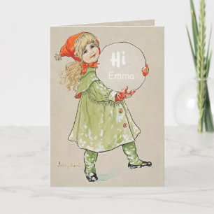 Carte Jenny Nyström Girl avec snowball CC0090 Anniversai