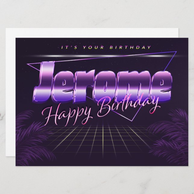 Carte Jerome Name Prénom lila retro Map Anniversaire (Devant / Derrière)