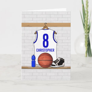 Carte Jersey de basketball blanc et bleu personnalisé