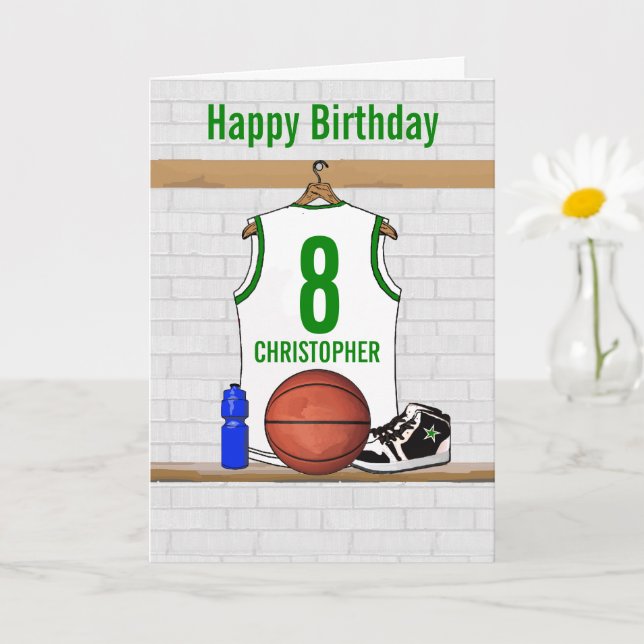 Carte Jersey de basketball blanc et vert (Petite plante)