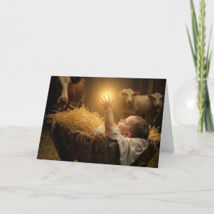 Carte Jésus bébé de Noël dans une crèche