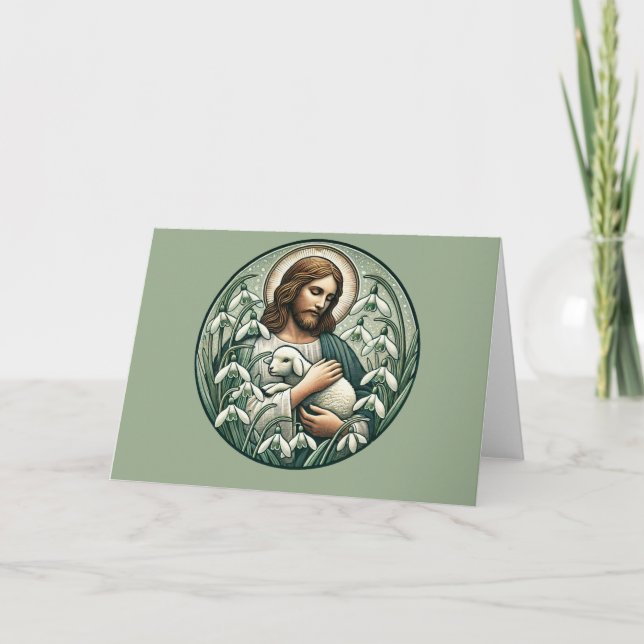 Carte Jésus-Christ et l'agneau dimanche de Pâques (Devant)