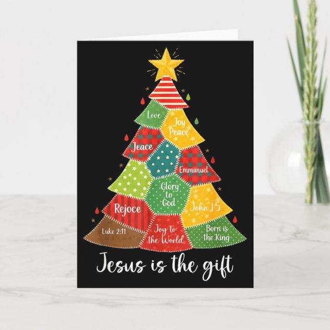 Carte Jésus Est Le Cadeau de Noël Patchwork Arbre Ecritu (Devant)