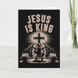 Carte Jesus Est Roi Haltère Croix Drôle Workout Chrétien
