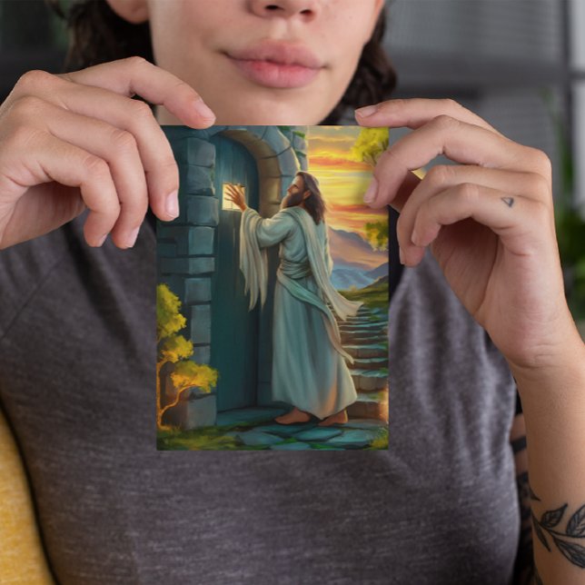 Carte Jésus frappe à une porte rustique (Créateur téléchargé)