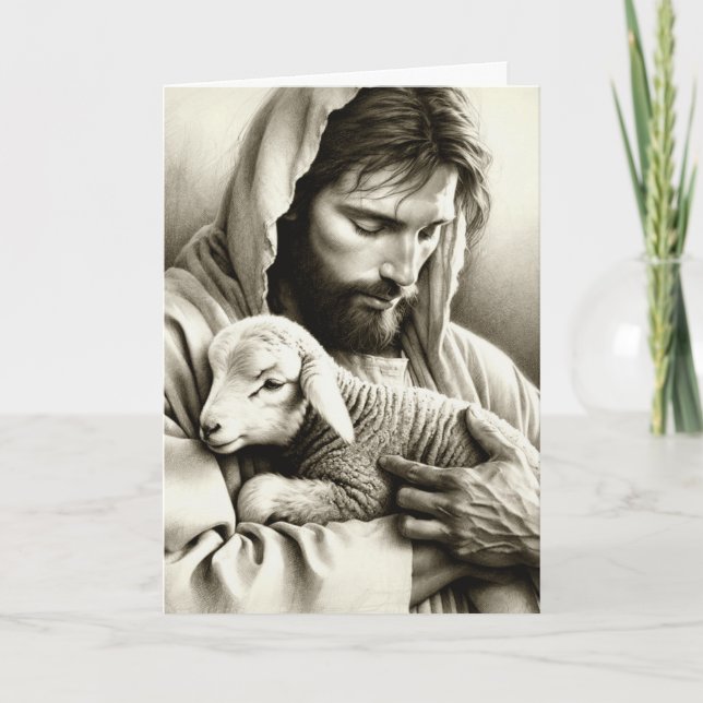Carte JESUS Good Shepherd Blank Christian Grey Card (Devant)