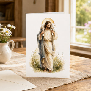 Carte Jésus le Bon Berger Aquarelle Chrétienne