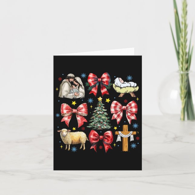 Carte Jésus Naissance Coquette Noël Bow Nativité Scène (Devant)