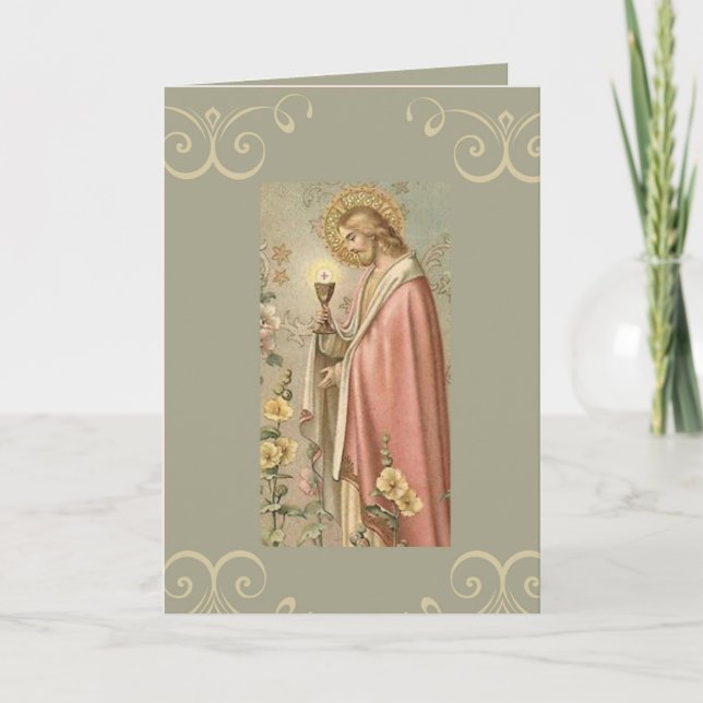 Carte Jésus tenant le calice Première communion (Devant)