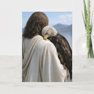 Carte Jésus tenant un aigle chauve fatigué