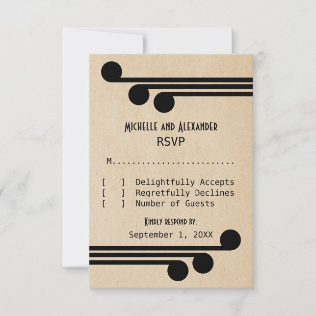 Carte Jet Black Deco Chic Response Card (Devant)
